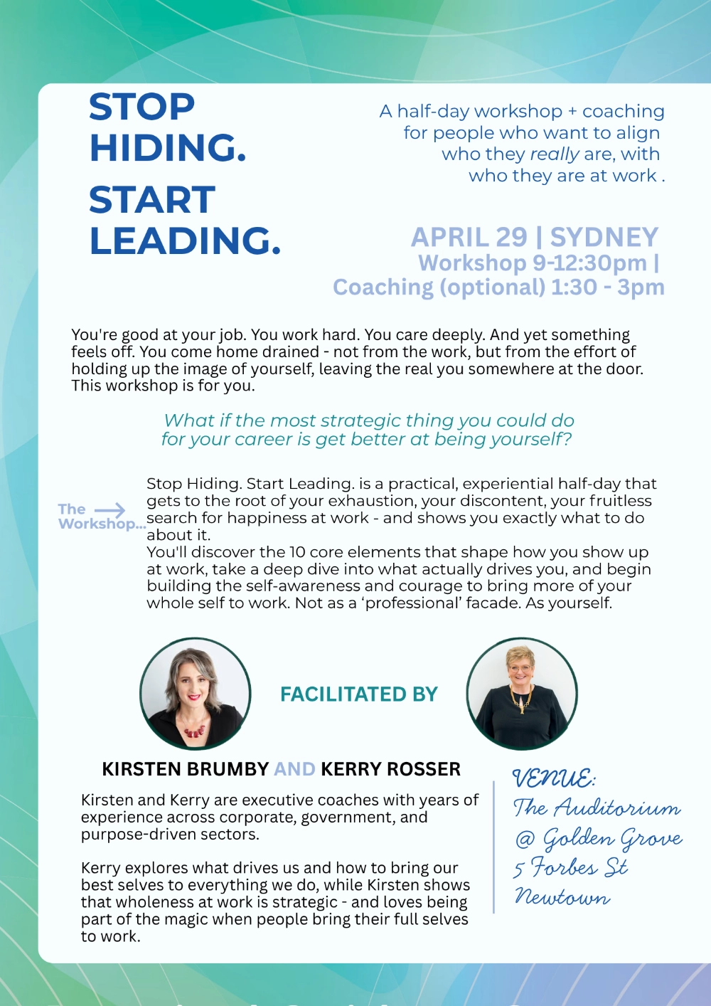 Stop Hiding. Start Leading - Flyer page 1