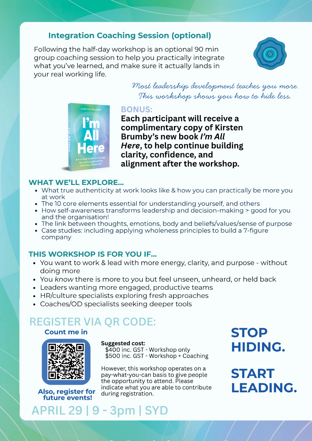Stop Hiding. Start Leading - Flyer page 2
